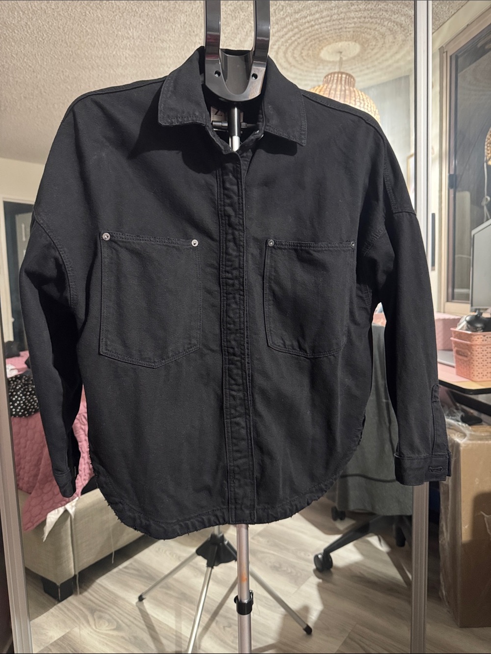 ZARA Black Denim-Style Button Shirt Jacket